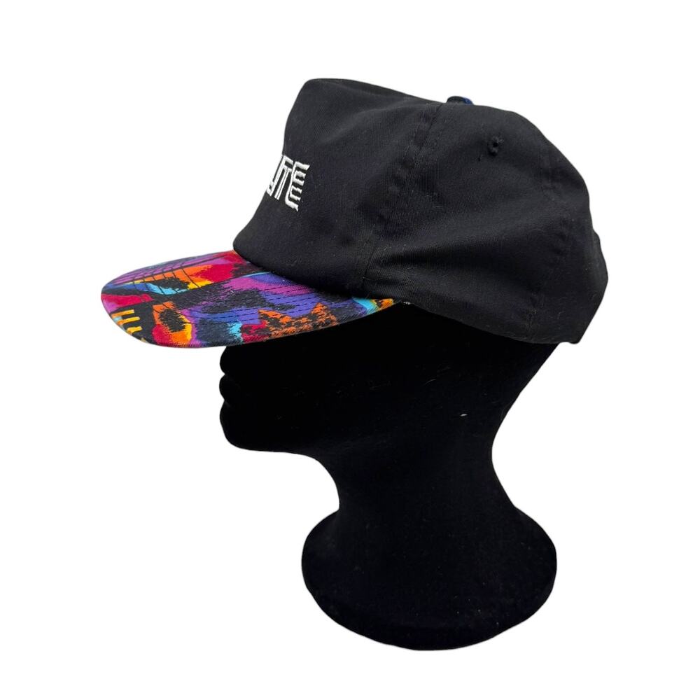 Vtg 90s San Sun Nulite Snapback Hat Black Abstract Pattern Brim Green Bottom